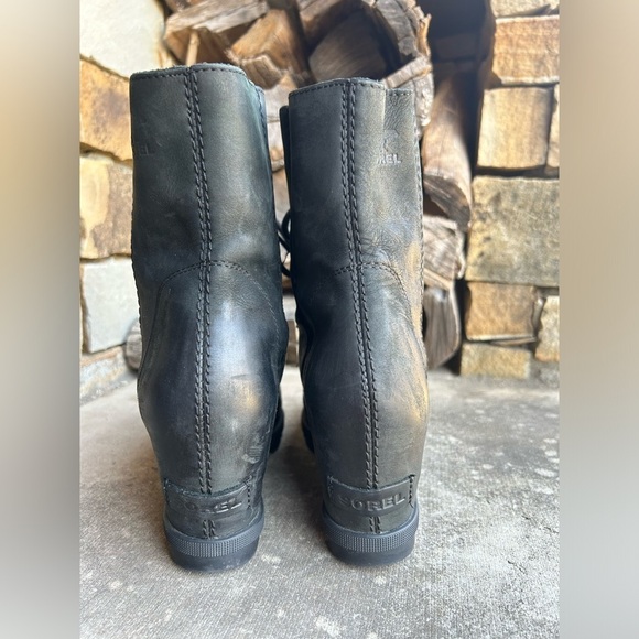 Sorel Joan of Arctic wedge II waterproof leather Black Wedge Boots Sz-8.5. N - Picture 6 of 11